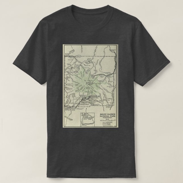 Camiseta Mapa del parque nacional del Monte Rainier 1919 (Diseño del anverso)