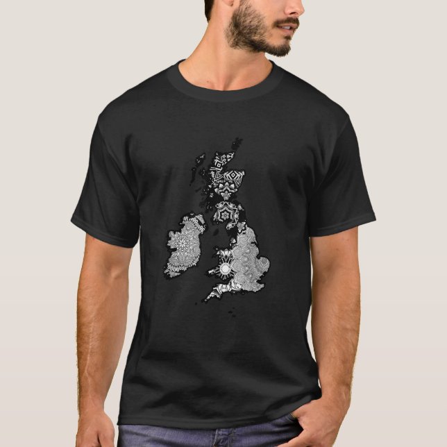 Camiseta Mapa del Reino Unido Islas Británicas Mandala Grea (Anverso)