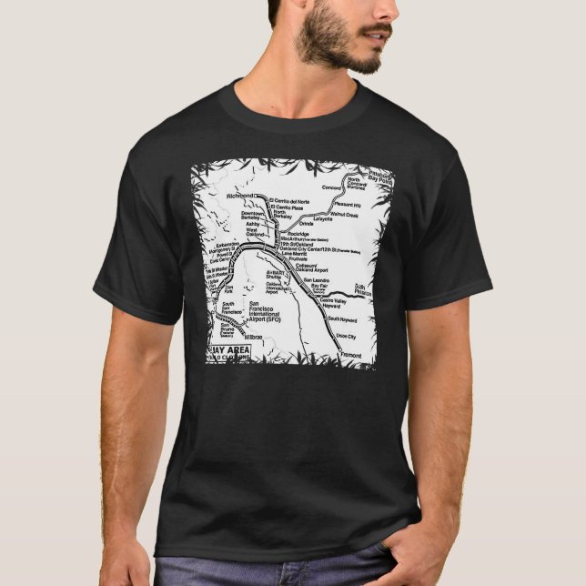 Camiseta Mapa del tren Bart del área de la bahía (B/W) (Anverso)
