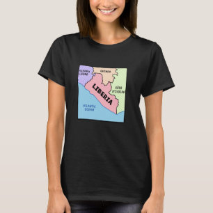 Camiseta mapa dibujado a mano de Liberia, nombres de la Nei
