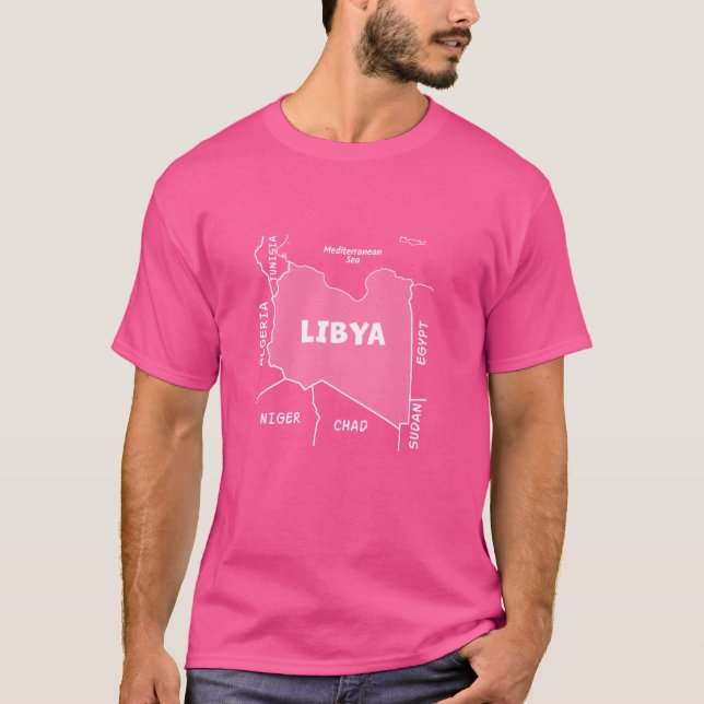 Camiseta Mapa dibujado a mano de línea blanca de Libia y c (Anverso)
