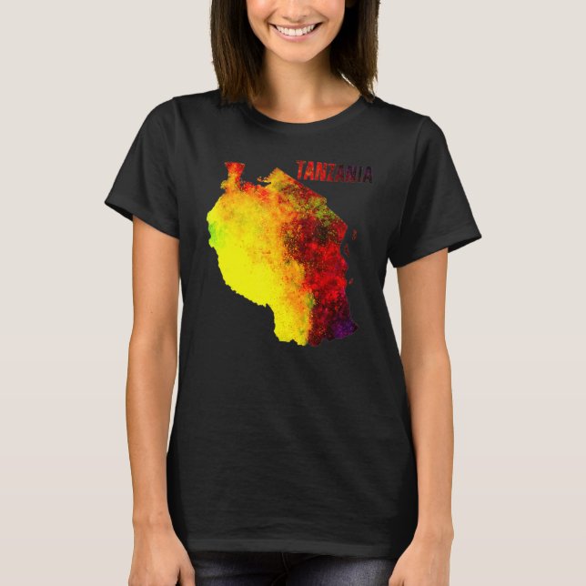Camiseta Mapa digital de multicolor de acuarela de Tanzania (Anverso)