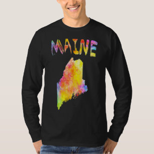 Camiseta Mapa digital multicolor de acuarela de estado prin