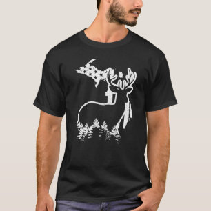 Camiseta Mapa estatal de caza de alces de Michigan Bandera