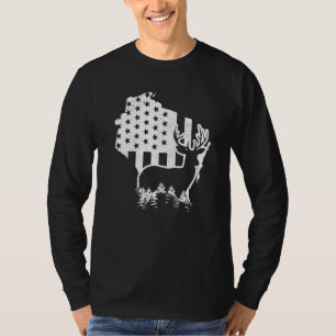 Camiseta Mapa estatal de caza de alces de Wisconsin Bandera