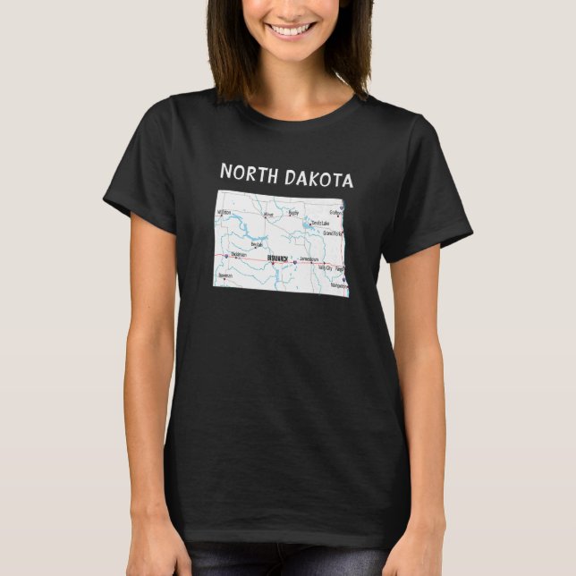 Camiseta Mapa estatal de Dakota del Norte Carreteras (Anverso)
