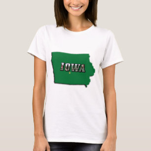 Camiseta Mapa estatal de Iowa Esbozo verde y texto fotográf