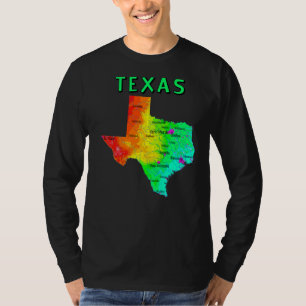Camiseta Mapa Físico De Las Principales Ciudades De Texas L