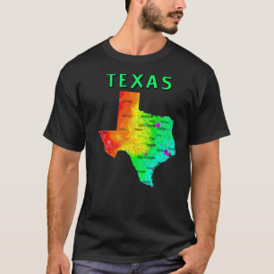 Camiseta Mapa Físico De Las Principales Ciudades De Texas L