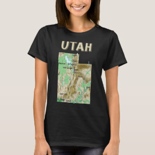 Camiseta Mapa Físico De Las Principales Ciudades De Utah La