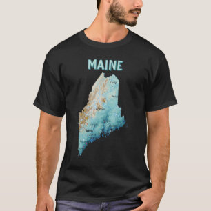 Camiseta Mapa físico del estado de Maine Ciudades principa