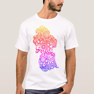 Camiseta Mapa Floral Colorido de Guyana con Texto Ilustrado