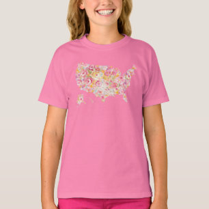 Camiseta Mapa Floral De Estados Unidos