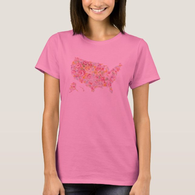 Camiseta Mapa Floral De Estados Unidos (Anverso)