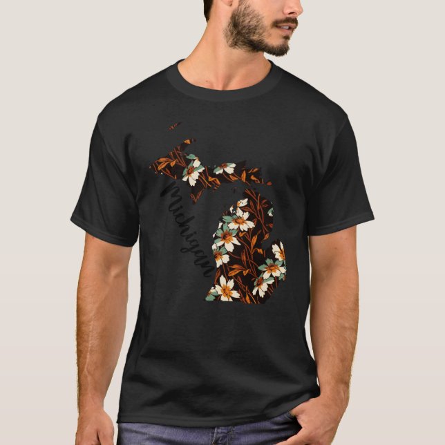 Camiseta Mapa floral de los Estados Unidos Michigan Mapa de (Anverso)