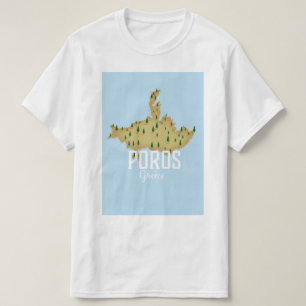 Camiseta Mapa griego de Poros Afiche de viaje ilustrado