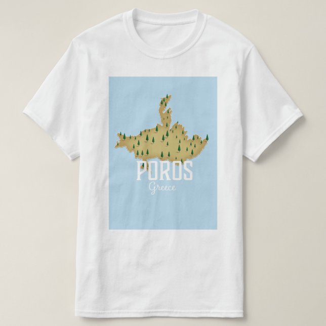 Camiseta Mapa griego de Poros Afiche de viaje ilustrado (Diseño del anverso)