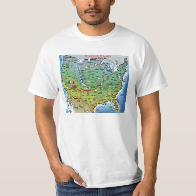 Camiseta Mapa histórico del dibujo animado de la ruta 66 (Anverso)