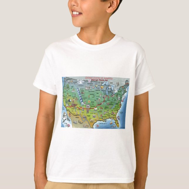 Camiseta Mapa histórico del dibujo animado de la ruta 66 (Anverso)