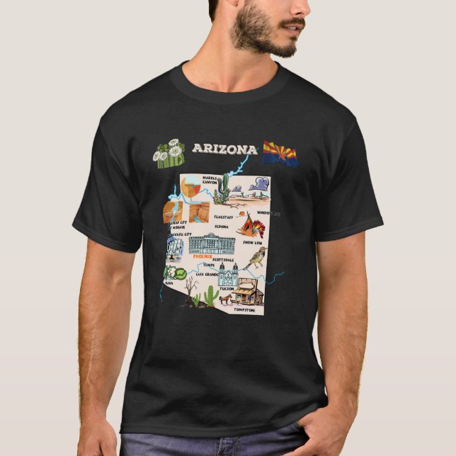 Camiseta Mapa ilustrado de Arizona en las ciudades de los E (Anverso)