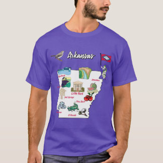 Camiseta Mapa ilustrado de Arkansas en EE. UU. con las prin