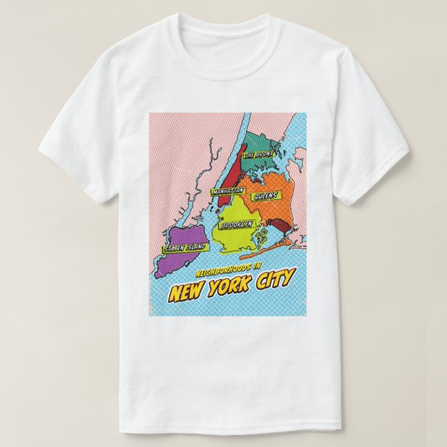 Camiseta Mapa ilustrado de arte pop en Nueva York (Diseño del anverso)