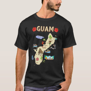 Camiseta Mapa Ilustrado De Guam Con Las Principales Ciudade