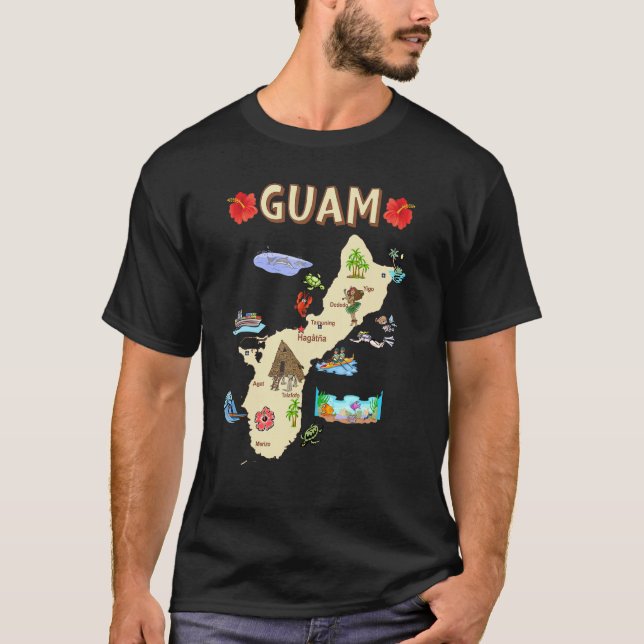Camiseta Mapa Ilustrado De Guam Con Las Principales Ciudade (Anverso)