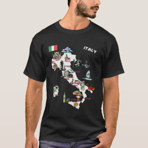Camiseta Mapa ilustrado de Italia bandera las grandes ciuda