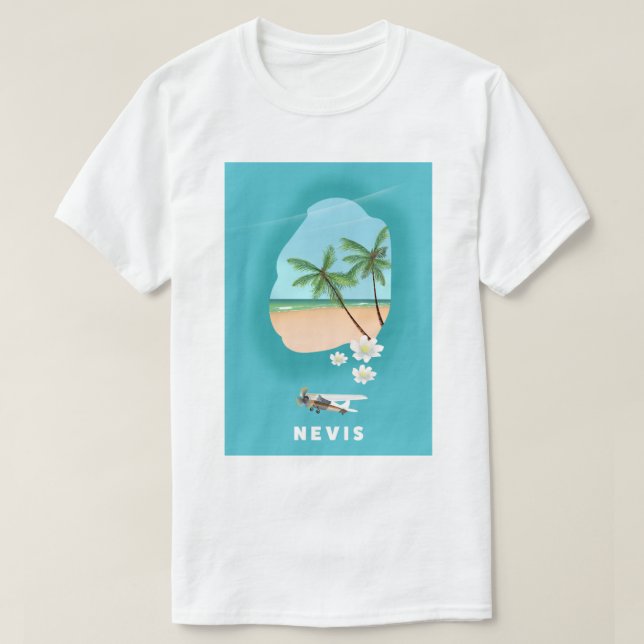 Camiseta Mapa ilustrado de la isla caribeña de Nevis. (Diseño del anverso)