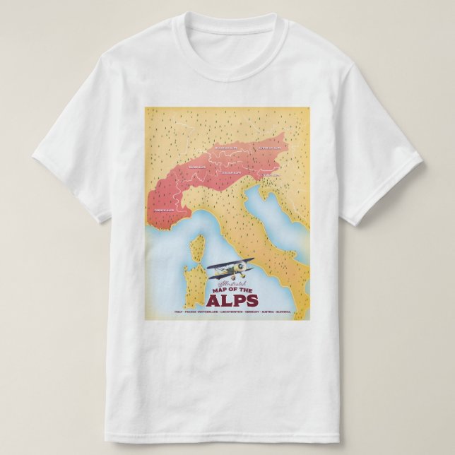 Camiseta Mapa ilustrado de los Alpes (Diseño del anverso)