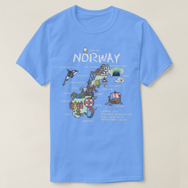 Camiseta Mapa ilustrado de Noruega (Diseño del anverso)