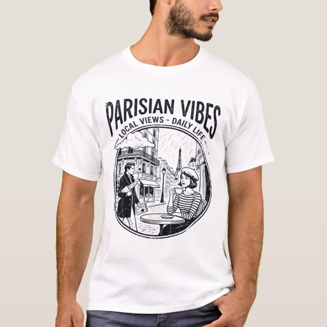 Camiseta Mapa Ilustrado de París Escena de la Ciudad de Fra (Anverso)