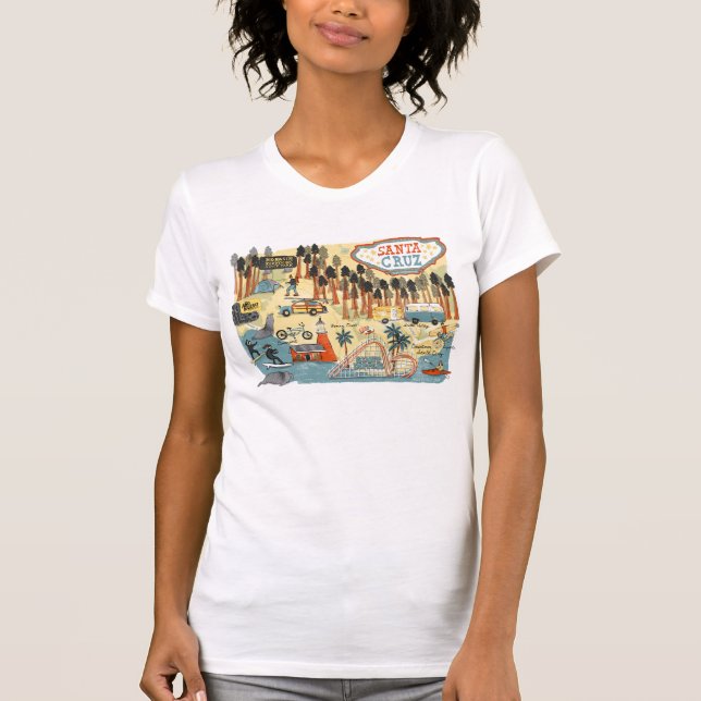 Camiseta Mapa ilustrado de Santa Cruz California (Anverso)