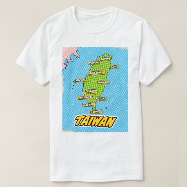 Camiseta Mapa ilustrado de Taiwán de Pop Art (Diseño del anverso)
