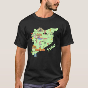 Camiseta Mapa ilustrado De Turistas De Siria, Grandes Ciuda
