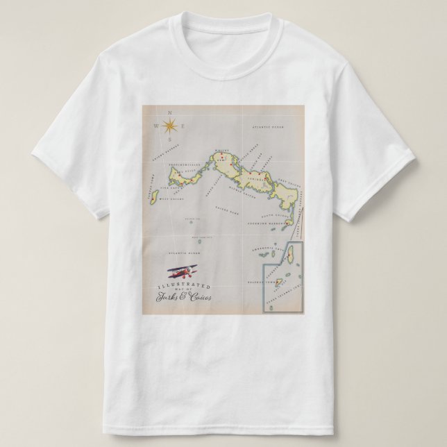 Camiseta Mapa ilustrado de Turks y Caicos (Diseño del anverso)