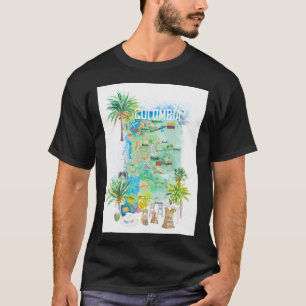 Camiseta Mapa Ilustrado de Viaje de Colombia con Atraccione