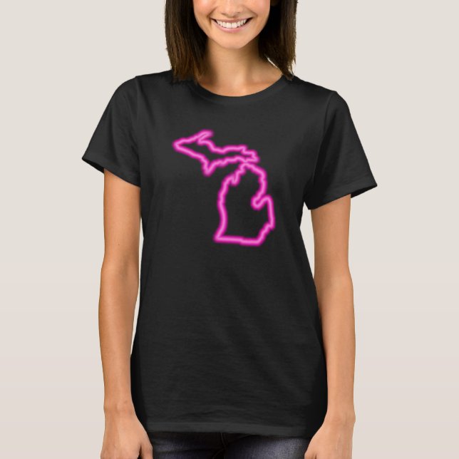 Camiseta Mapa magenta de neón fresco de Michigan (Anverso)