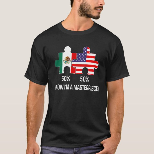 Camiseta Mapa mexicano de media bandera mexicana medio amer (Anverso)