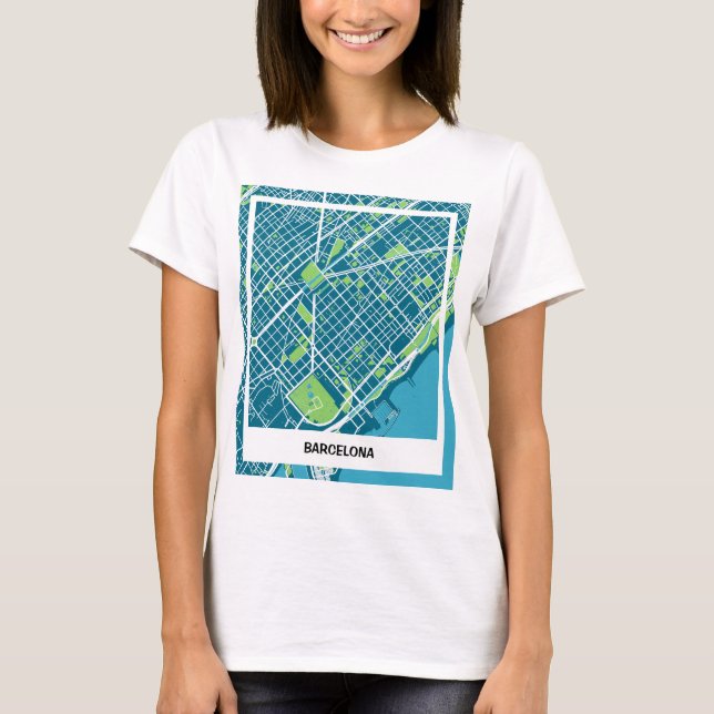 Camiseta mapa minimalista Barcelona - Azul-verde (Anverso)