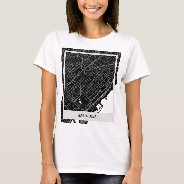Camiseta mapa minimalista Barcelona - Negro-blanco (Anverso)