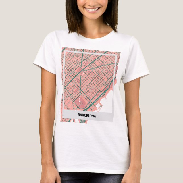Camiseta mapa minimalista Barcelona - Rosa-verde (Anverso)