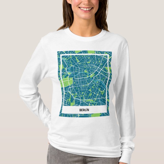 Camiseta mapa minimalista Berlín - Azul-verde (Anverso)