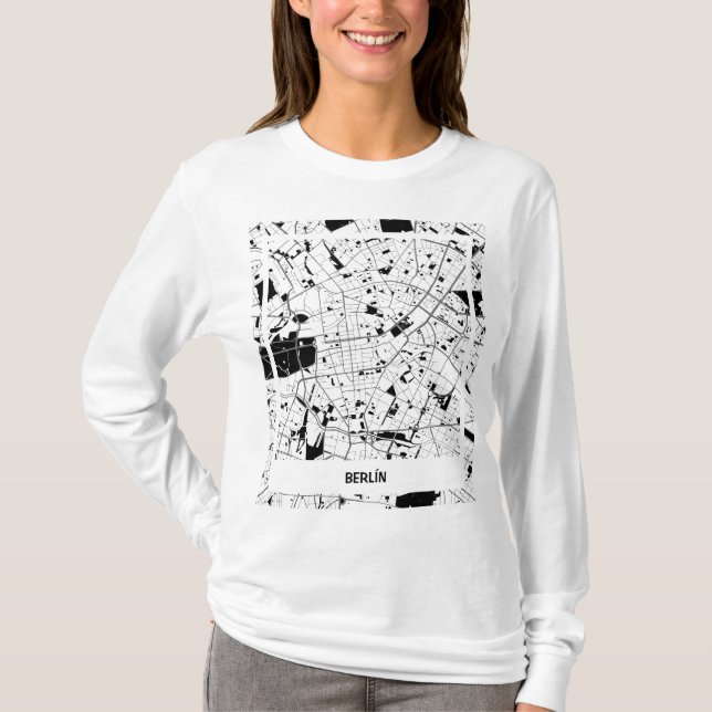 Camiseta mapa minimalista Berlín - Blanco-negro (Anverso)