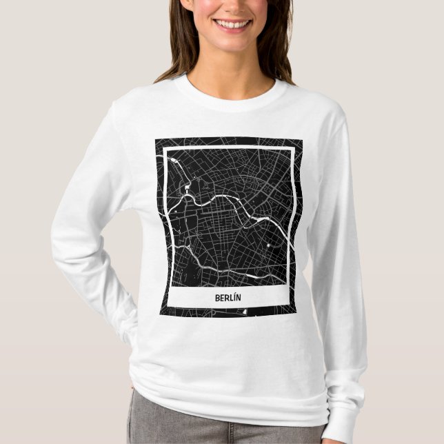Camiseta mapa minimalista Berlín - Negro-blanco (Anverso)