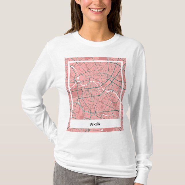 Camiseta mapa minimalista Berlín - Rosa-verde (Anverso)