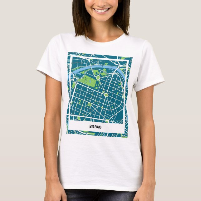 Camiseta mapa minimalista Bilbao - Azul-Verde (Anverso)