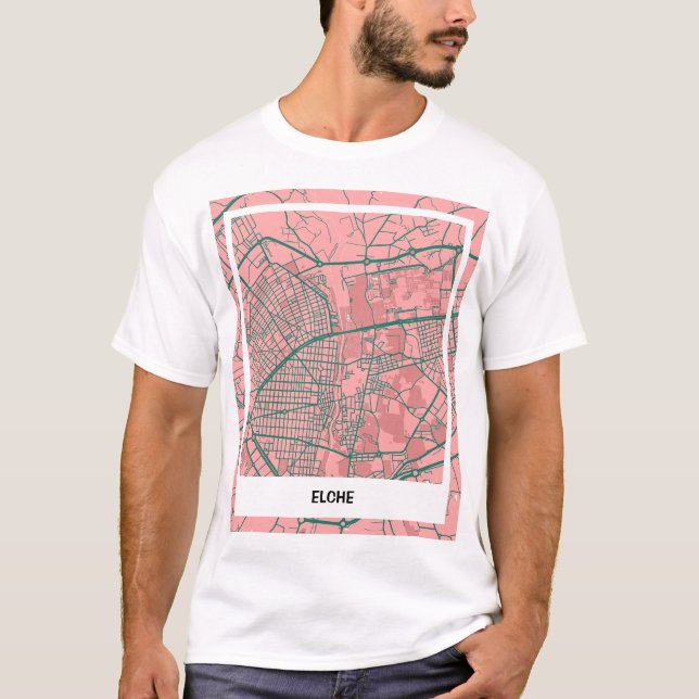 Camiseta mapa minimalista Elche - Rosa-verde (Anverso)