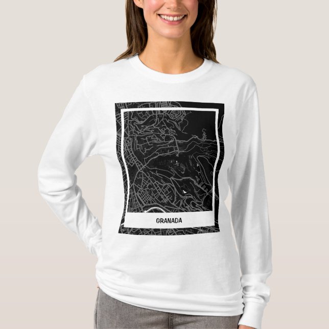Camiseta mapa minimalista Granada - Negro-blanco (Anverso)